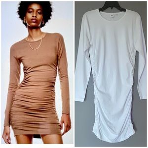 Artizia TNA Chill Malibu Ruched Long Sleeve Mini Dress In White Size XL NWOT